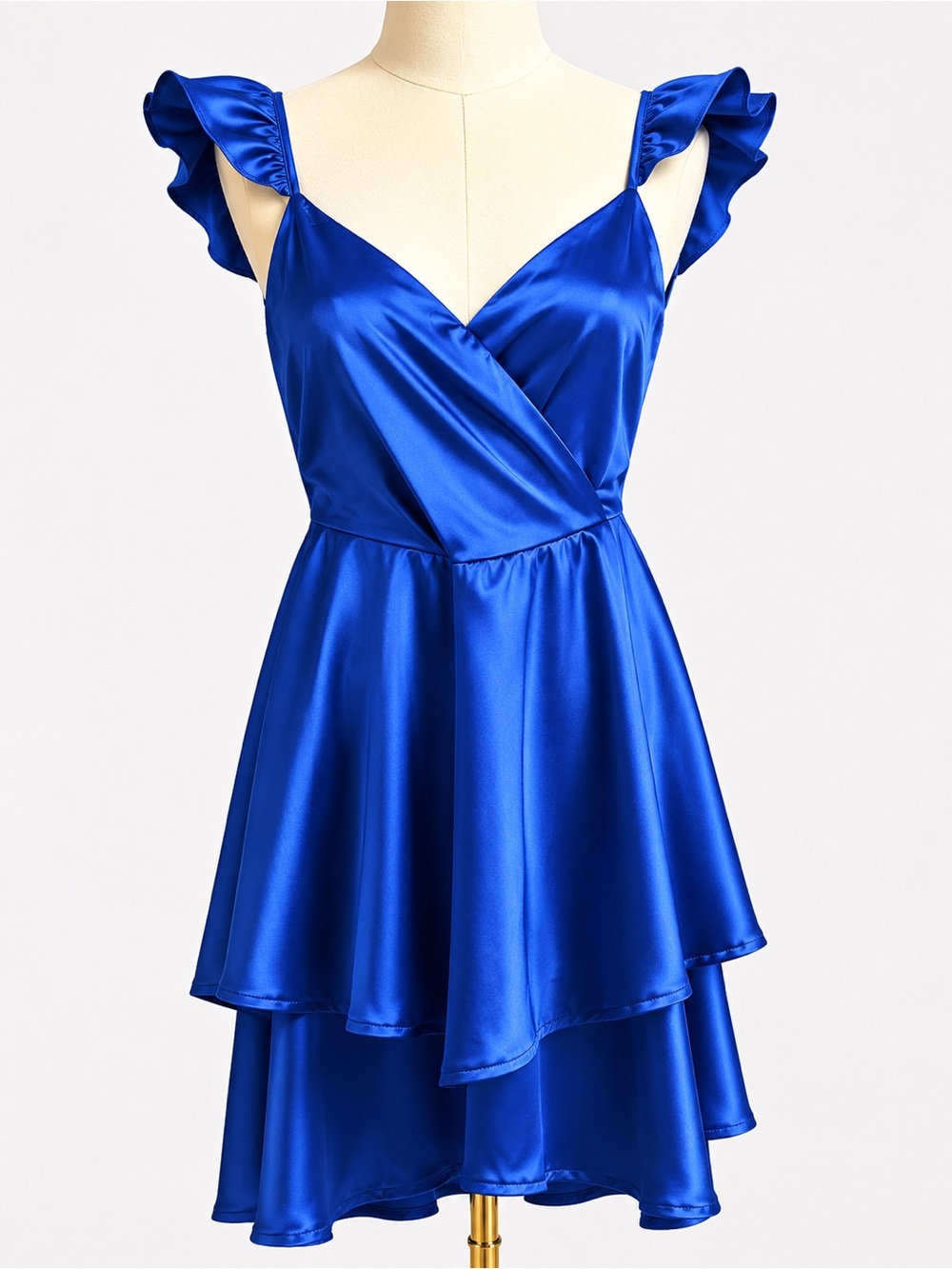Altar'd State Satin Ruffle Strap Mini Dress in Royal Blue SZ Large